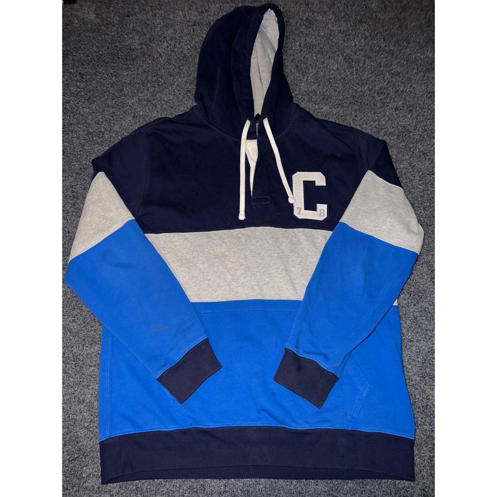 Chaps Mens Large Color Block Hoodie Blue Grey Navy Y2K RN41381